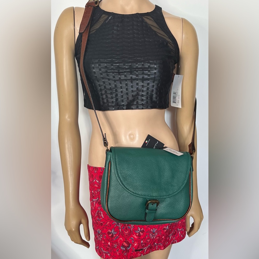 NWT Pulicati Italian San Pedro Pebbled Leather art 9864 crossbody bag Verdone